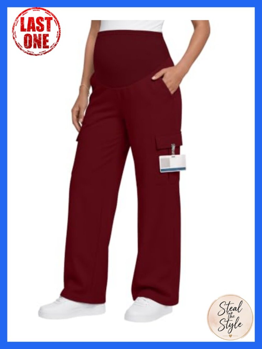 Maternity Scrub Pants 4 Cargo Pockets Stretch High Rise Straight Leg